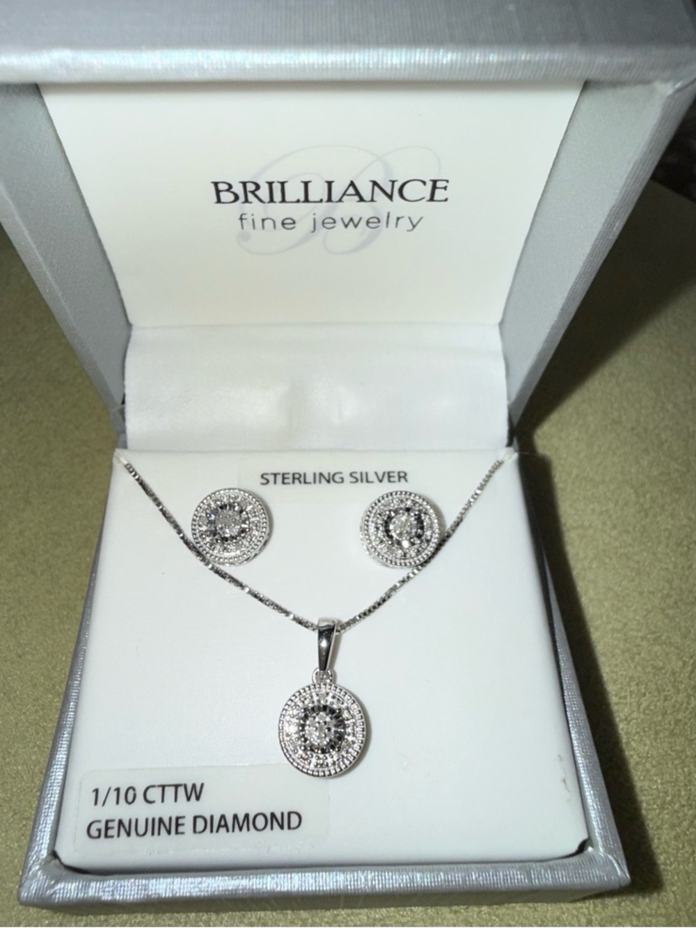 Sterling Silver Diamond Halo Pendant Necklace & Stud Earrings - Silver